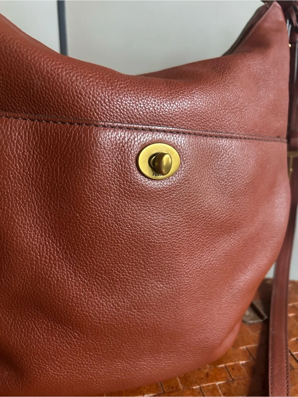 Fossil Talulla Hobo Bag Brandy Pebbled Leather Convertible Crossbody